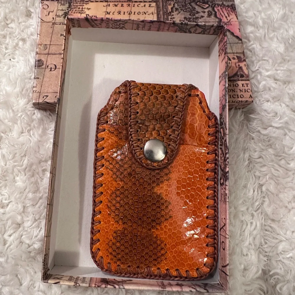 Hand Crafted Orange Leather Money Clip/Credit Card Holder